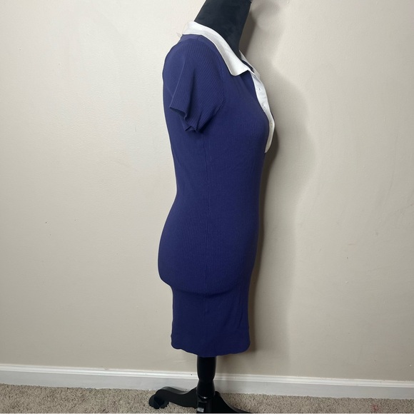 Forever 21 Women’s Navy Blue Ribbed Knit Mini Polo Mini Dress Sz L NWT - Picture 4 of 8